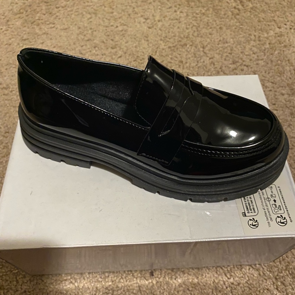 Black Platform Loafers with Chunky Sole